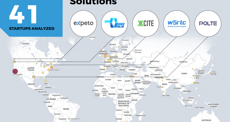 5 Top Emerging 5G Network Solutions -- map of the world highlighting these five startups