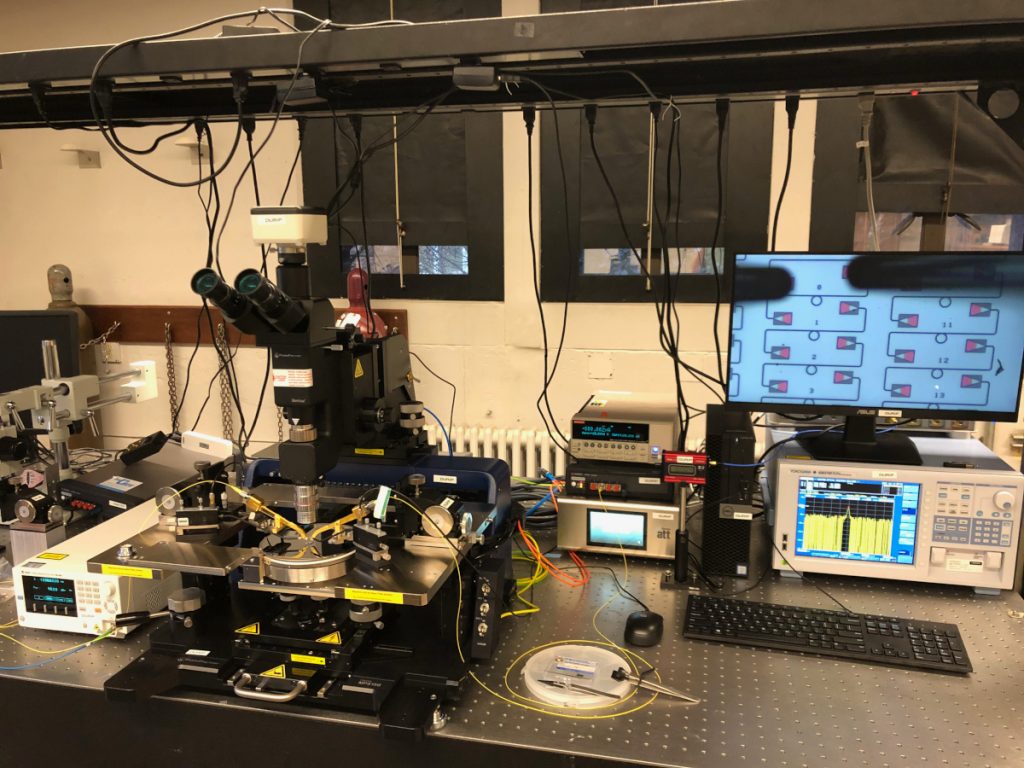 DURIP probe station in our R&D lab. Probe is attached to a computer system for read outs. 