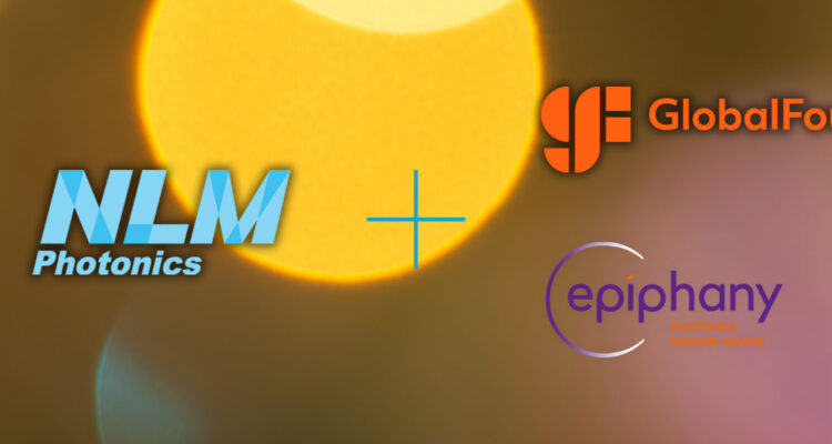Background image is shining light that's yellow and orange. Features NLM's, GlobalFoundries', and Epiphany's logos